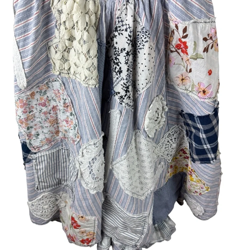 Anthropologie Pilcro Jenna Scoop Neck Drop-Waist Patchwork Dress Boho Size. 4 - Picture 6 of 10